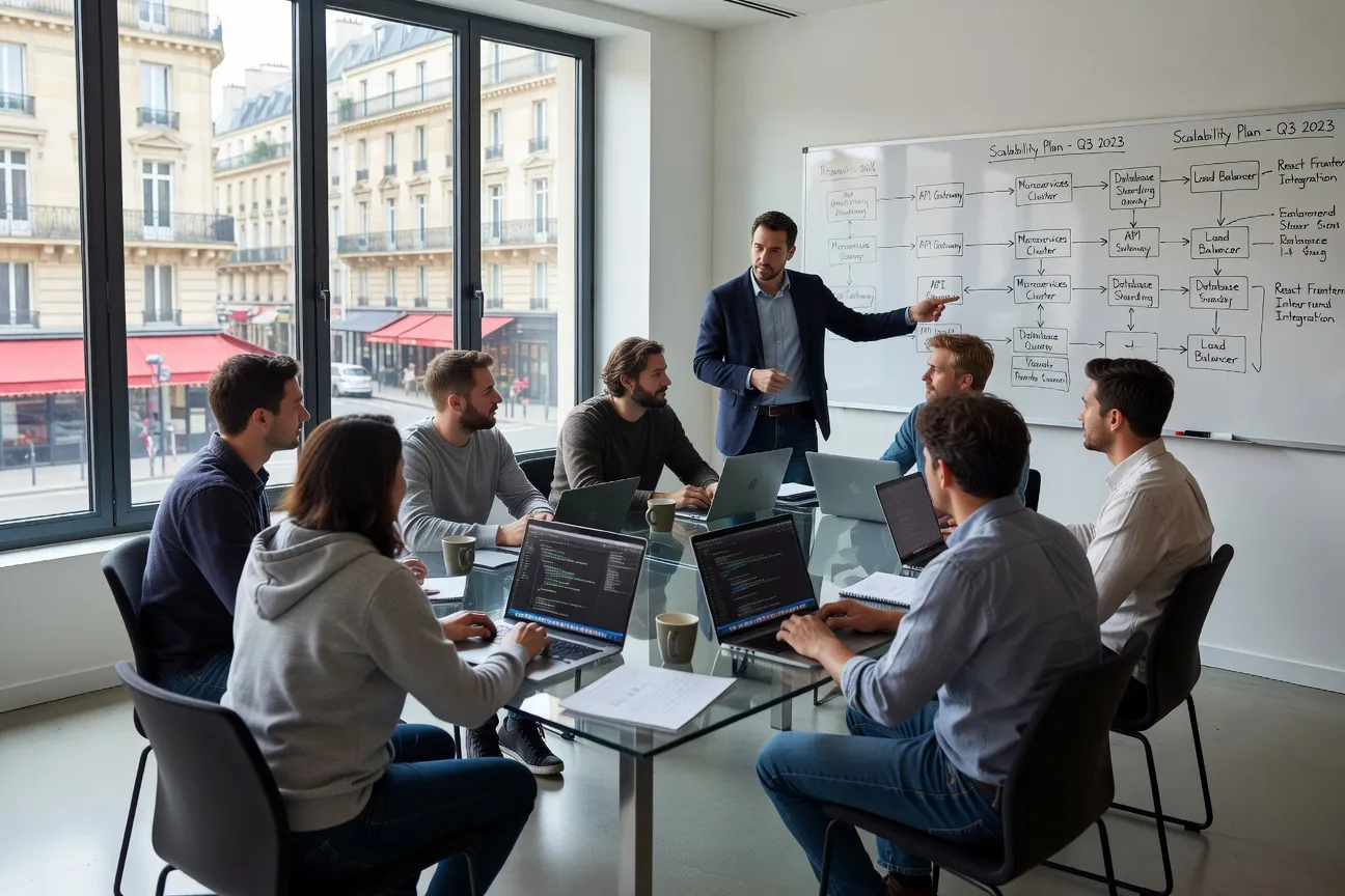 Réunion d'équipe agence Symfony Paris - travail collaboratif sur un projet web