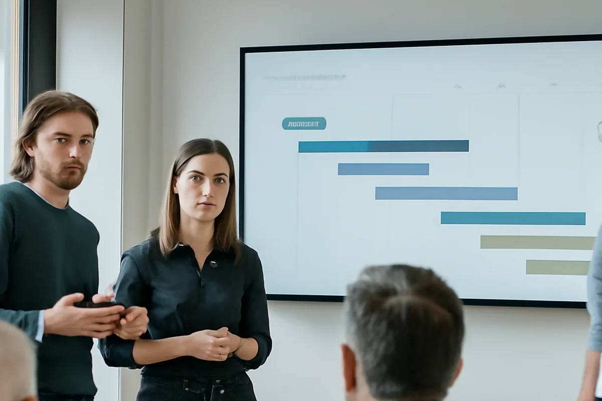 Réunion entre équipe technique et direction pour présenter un plan de montée de version PHP chiffré