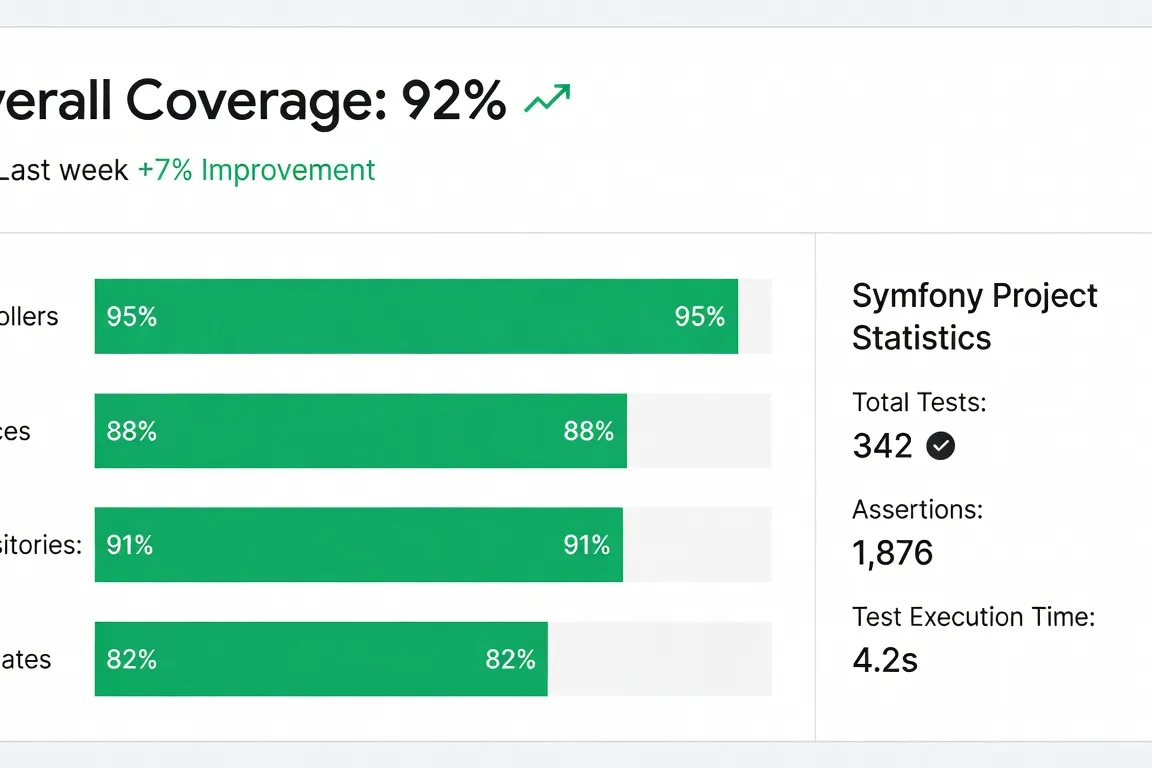 Dashboard de couverture de code PHPUnit - évolution avant et après l'adoption de l'IA dans les tests Symfony