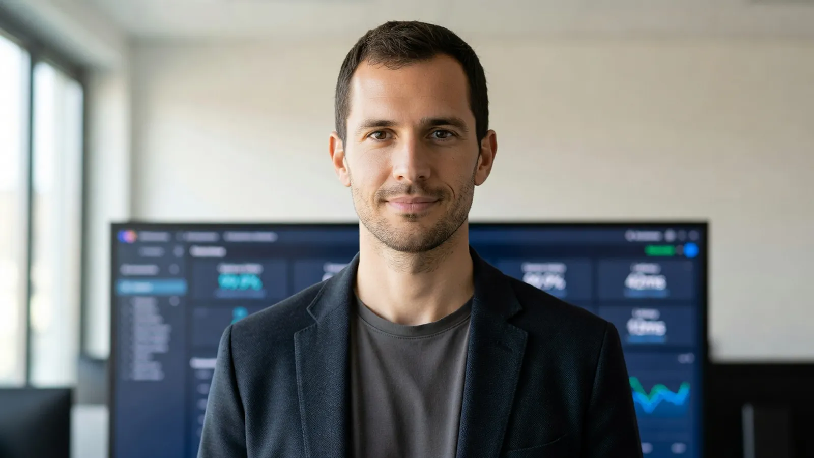 Marc Delattre, ingénieur DevOps/SRE, devant un dashboard Grafana de monitoring Symfony